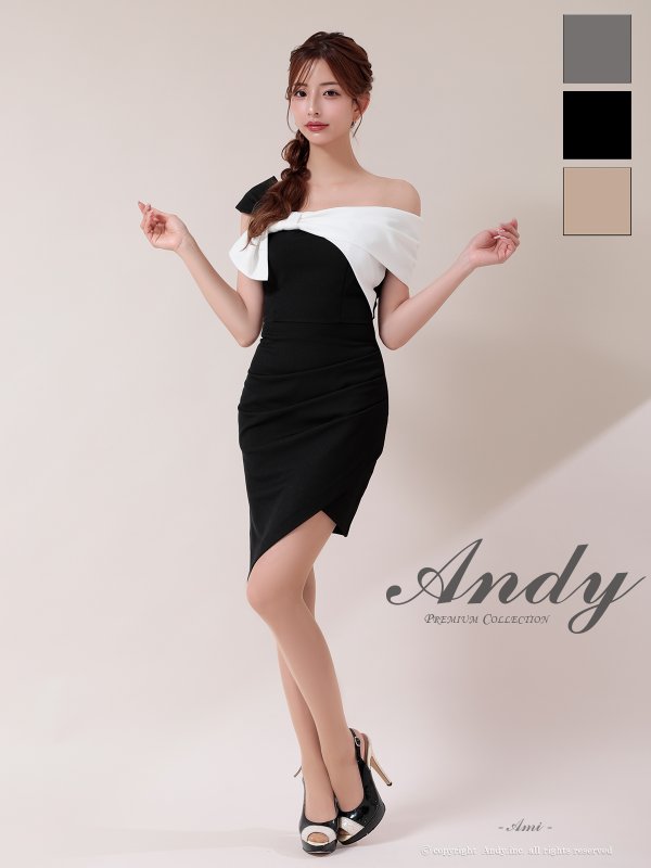 画像7: XSサイズあり【ANDY/アンディ】バイカラー/ ワンショル/ オフショル/ アシンメトリー/ タイト/ ミニドレス/ キャバドレス[OF05]