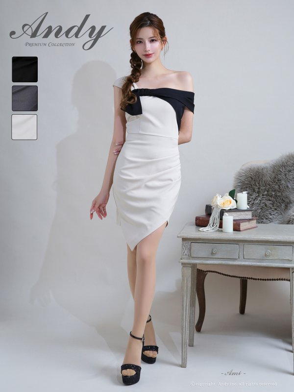 画像12: XSサイズあり【ANDY/アンディ】バイカラー/ ワンショル/ オフショル/ アシンメトリー/ タイト/ ミニドレス/ キャバドレス[OF05]