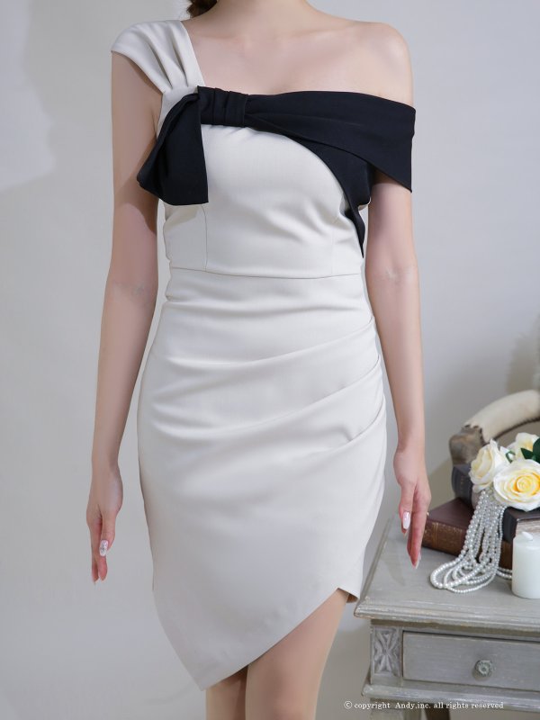画像14: XSサイズあり【ANDY/アンディ】バイカラー/ ワンショル/ オフショル/ アシンメトリー/ タイト/ ミニドレス/ キャバドレス[OF05]