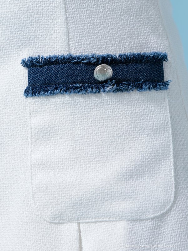 画像6: XSサイズあり【ANDY/アンディ】デニム/ フリンジ/ ボタン/ バイカラー/ ハーフスリーブ/ 袖あり/ ボックスプリーツ/ フレア/ ミニドレス/ キャバドレス[OF05]