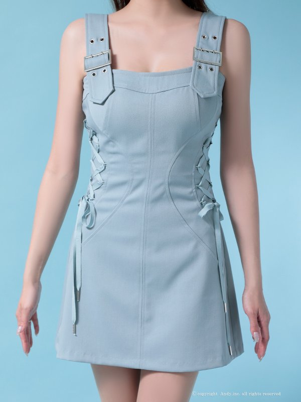 画像6: XSサイズあり【ANDY/アンディ】ベルトショルダー/ サイドスピンドル/ ノースリーブ/ フレア/ ミニドレス/ キャバドレス[OF05]
