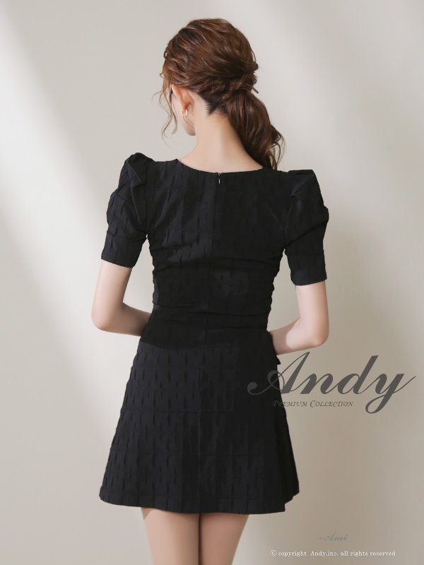 画像5: XSサイズあり【ANDY/アンディ】パワショル/ ウエストカットアウト/ ハーフスリーブ/ ジャガード/ プリーツ/ ミニドレス/ キャバドレス[OF05]