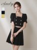 画像1: XSサイズあり【ANDY/アンディ】パワショル/ ウエストカットアウト/ ハーフスリーブ/ ジャガード/ プリーツ/ ミニドレス/ キャバドレス[OF05] (1)