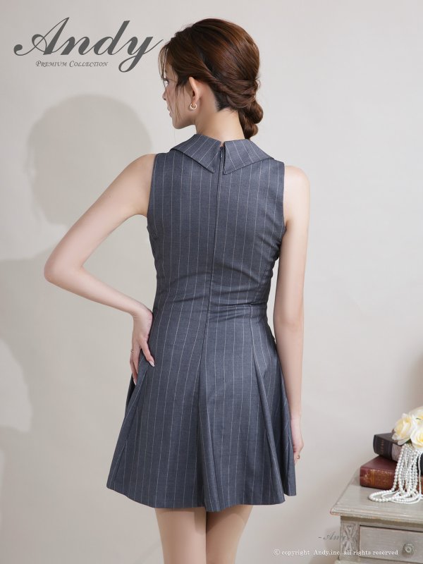画像12: XSサイズあり【ANDY/アンディ】襟付き/ ストライプ/ ビジューボタン/ ノースリーブ/ Vネック/ フレア/ ミニドレス/ キャバドレス[OF05]