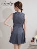 画像12: XSサイズあり【ANDY/アンディ】襟付き/ ストライプ/ ビジューボタン/ ノースリーブ/ Vネック/ フレア/ ミニドレス/ キャバドレス[OF05] (12)