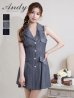 画像7: XSサイズあり【ANDY/アンディ】襟付き/ ストライプ/ ビジューボタン/ ノースリーブ/ Vネック/ フレア/ ミニドレス/ キャバドレス[OF05] (7)