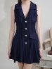 画像3: XSサイズあり【ANDY/アンディ】襟付き/ ストライプ/ ビジューボタン/ ノースリーブ/ Vネック/ フレア/ ミニドレス/ キャバドレス[OF05] (3)
