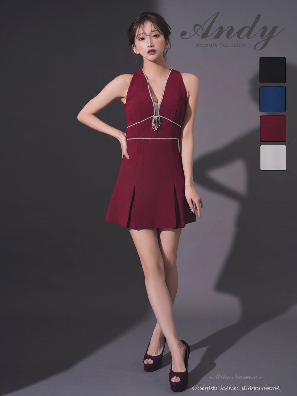 画像2: XSサイズあり【ANDY/アンディ】シンプル/ ワンカラー/ ノースリーブ/ ビジューライン/ バストシアー/ フレア/ Aライン/ ミニドレス/ キャバドレス[OF05]