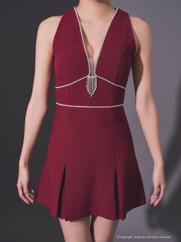 画像5: XSサイズあり【ANDY/アンディ】シンプル/ ワンカラー/ ノースリーブ/ ビジューライン/ バストシアー/ フレア/ Aライン/ ミニドレス/ キャバドレス[OF05]