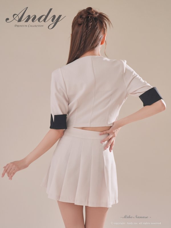 画像20: XSサイズあり【ANDY/アンディ】バイカラー/ リボンモチーフ/ 半袖/ 袖あり/ Vネック/ ダブルボタン/ プリーツ/ フレア/ セットアップ/ ミニドレス/ キャバドレス[OF05]