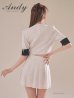 画像20: XSサイズあり【ANDY/アンディ】バイカラー/ リボンモチーフ/ 半袖/ 袖あり/ Vネック/ ダブルボタン/ プリーツ/ フレア/ セットアップ/ ミニドレス/ キャバドレス[OF05] (20)