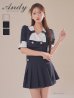 画像9: XSサイズあり【ANDY/アンディ】バイカラー/ リボンモチーフ/ 半袖/ 袖あり/ Vネック/ ダブルボタン/ プリーツ/ フレア/ セットアップ/ ミニドレス/ キャバドレス[OF05] (9)