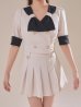画像15: XSサイズあり【ANDY/アンディ】バイカラー/ リボンモチーフ/ 半袖/ 袖あり/ Vネック/ ダブルボタン/ プリーツ/ フレア/ セットアップ/ ミニドレス/ キャバドレス[OF05] (15)