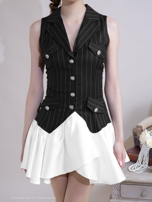 ブラックストライプxホワイト モデル：あみ　身長：163cm　着用サイズ：Sサイズ