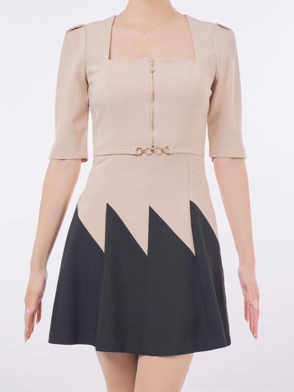 ベージュxブラック　モデル：あみ　身長：163cm　着用サイズ：Sサイズ