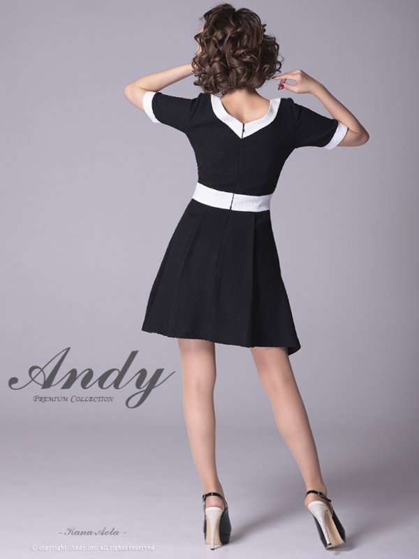 画像12: Lサイズあり【ANDY/アンディ】ツイード/ バイカラー/ 切り替えデザイン/ 半袖/ 袖あり/ スクエアネック/ ボタン/ フレア/ ミニドレス/ キャバドレス[FB03]