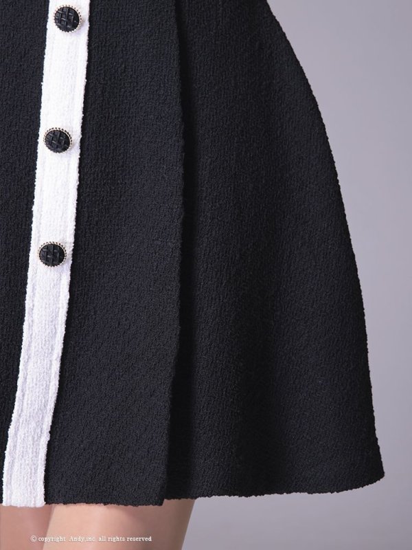 画像16: Lサイズあり【ANDY/アンディ】ツイード/ バイカラー/ 切り替えデザイン/ 半袖/ 袖あり/ スクエアネック/ ボタン/ フレア/ ミニドレス/ キャバドレス[FB03]