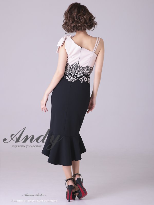 画像12: 【ANDY/アンディ】マーメイド/ショルダーリボン/ バイカラー/ ノースリーブ/ 裾フリル/ テールカット/ ミディアム丈/ キャバドレス[FB03]