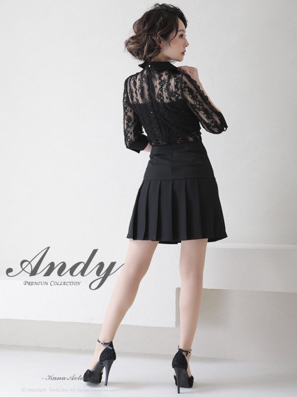 画像4: 【ANDY/アンディ】襟付き/ 袖あり/ 五分袖/ レース/ 切替/ プリーツスカート/ ミニドレス/ キャバドレス[OF05]
