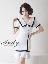 【4月30日までファイナルセール開催中！! 】【ANDY/アンディ】セーラーカラー/ パイピング/ ボタン/ 半袖/ 袖あり/ タイト/ 裾フリル/ 膝丈/ ワンピース/ ミニドレス/ キャバドレス[OF05]