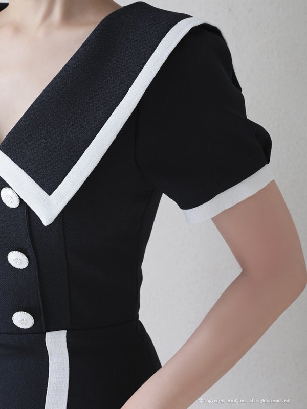 画像7: 【ANDY/アンディ】セーラーカラー/ パイピング/ ボタン/ 半袖/ 袖あり/ タイト/ 裾フリル/ 膝丈/ ワンピース/ ミニドレス/ キャバドレス[OF05]