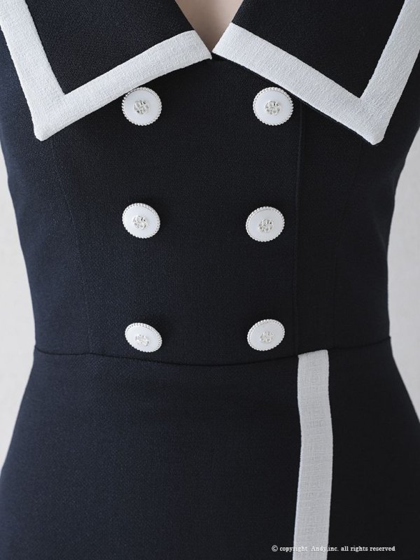 画像6: 【ANDY/アンディ】セーラーカラー/ パイピング/ ボタン/ 半袖/ 袖あり/ タイト/ 裾フリル/ 膝丈/ ワンピース/ ミニドレス/ キャバドレス[OF05]