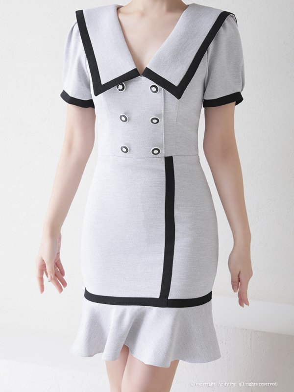 画像22: 【ANDY/アンディ】セーラーカラー/ パイピング/ ボタン/ 半袖/ 袖あり/ タイト/ 裾フリル/ 膝丈/ ワンピース/ ミニドレス/ キャバドレス[OF05]