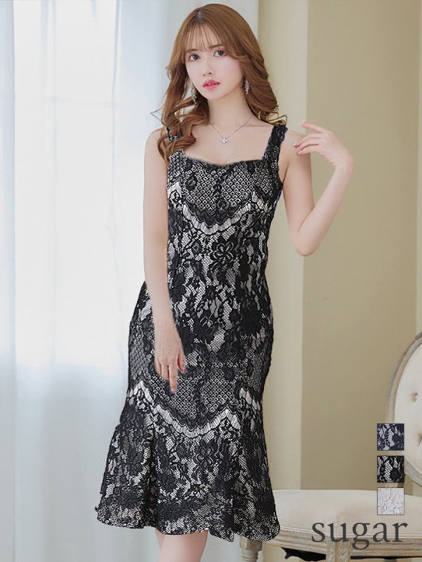 画像10: 【ANDY/アンディ】マーメイド/ 総レース/ スクエアネック/ 裾フリル/ ひざ丈/ ワンピース/ ミディアム/ キャバドレス[OF05]