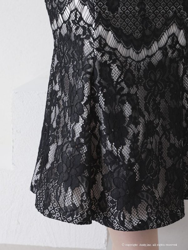 画像12: 【ANDY/アンディ】マーメイド/ 総レース/ スクエアネック/ 裾フリル/ ひざ丈/ ワンピース/ ミディアム/ キャバドレス[OF05]