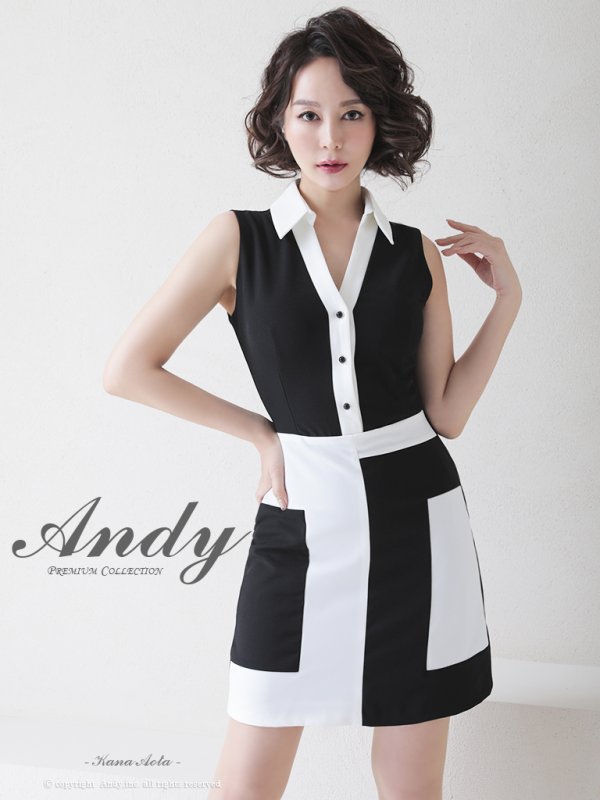 画像12: 【ANDY/アンディ】襟付き/ バイカラー/ 切替/ ノースリーブ/ タイト/ ミニドレス/ キャバドレス[FB03]