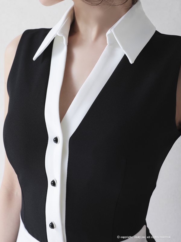 画像17: 【ANDY/アンディ】襟付き/ バイカラー/ 切替/ ノースリーブ/ タイト/ ミニドレス/ キャバドレス[FB03]