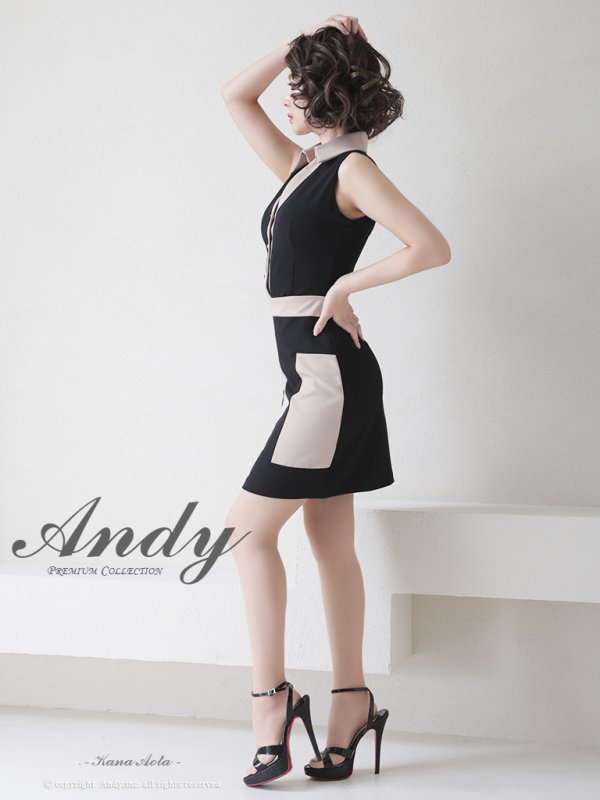 画像4: 【ANDY/アンディ】襟付き/ バイカラー/ 切替/ ノースリーブ/ タイト/ ミニドレス/ キャバドレス[FB03]