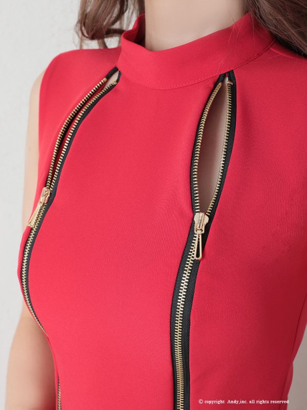 画像46: 【ANDY/アンディ】ハイネック/ バイカラー/ ジップデザイン/ ノースリーブ/ Aライン/ フレア/ ミニドレス/ キャバドレス[OF05]