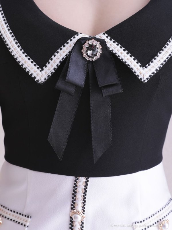 画像24: 【ANDY/アンディ】バイカラー/ 切り替えデザイン/ リボンブローチ/ 半袖/ 袖あり/ タイト/ ミニドレス/ キャバドレス[OF05]