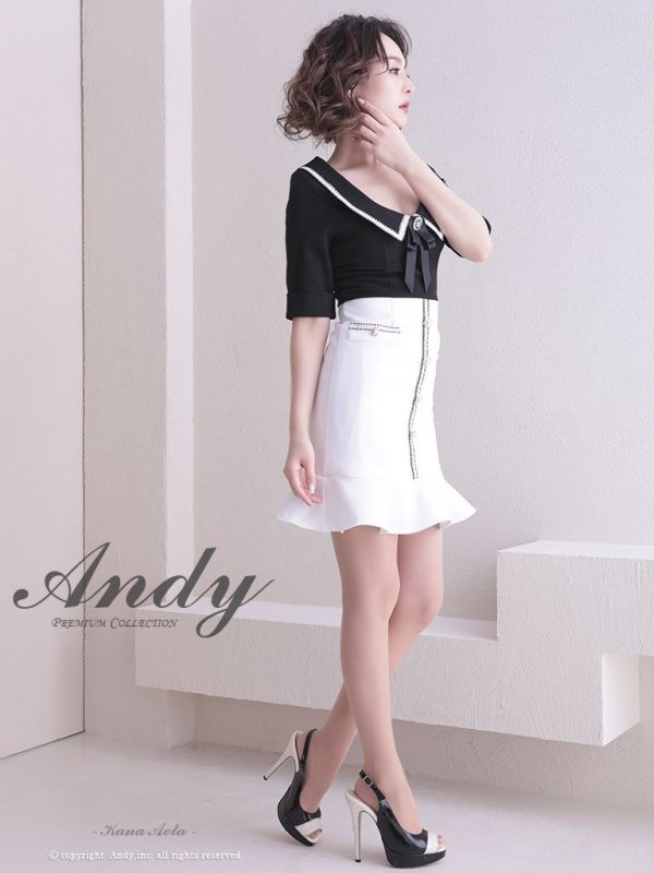 画像21: 【ANDY/アンディ】バイカラー/ 切り替えデザイン/ リボンブローチ/ 半袖/ 袖あり/ タイト/ ミニドレス/ キャバドレス[OF05]