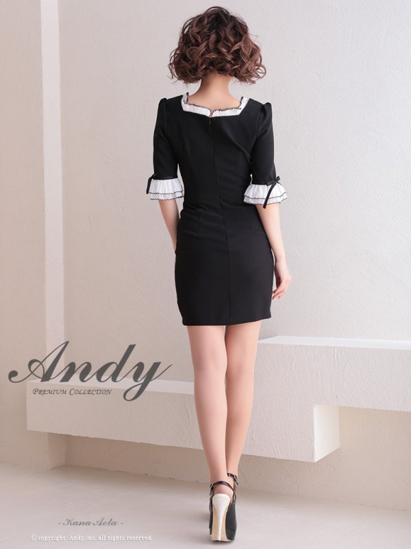 画像4: 【ANDY/アンディ】バイカラー/ フリル/ ボタン/ 五分袖/ 袖あり/ タイト/ ミニドレス/ キャバドレス[OF05]