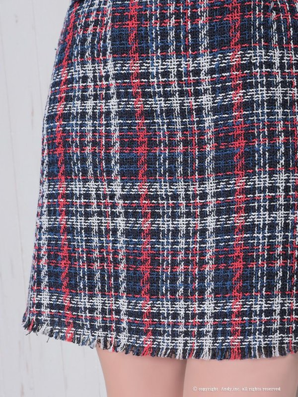 画像16: 【ANDY/アンディ】ミックスツイード/ フリンジ/ チェック柄/ クルーネック/ Aライン/ ワンピース/ ミニドレス/ キャバドレス[OF05]