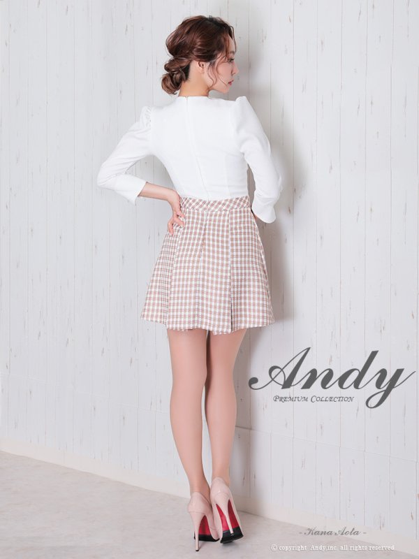 画像13: 【ANDY/アンディ】ツイード/ 切替/ 七分袖/ 長袖/ 袖あり/ カットアウト/ ボックスプリーツ/ ミニドレス/ キャバドレス[OF05]