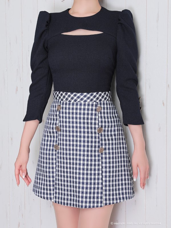 画像23: 【ANDY/アンディ】ツイード/ 切替/ 七分袖/ 長袖/ 袖あり/ カットアウト/ ボックスプリーツ/ ミニドレス/ キャバドレス[OF05]