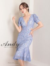 【Andy ANDY Fashion Press 15 COLLECTION 01】フラワーレース/ ウエストカット/ 袖あり/ 半袖/ パフスリーブ/ シアー/ タイト/ 膝丈/ ミディアムドレス/ キャバドレス[OF05]