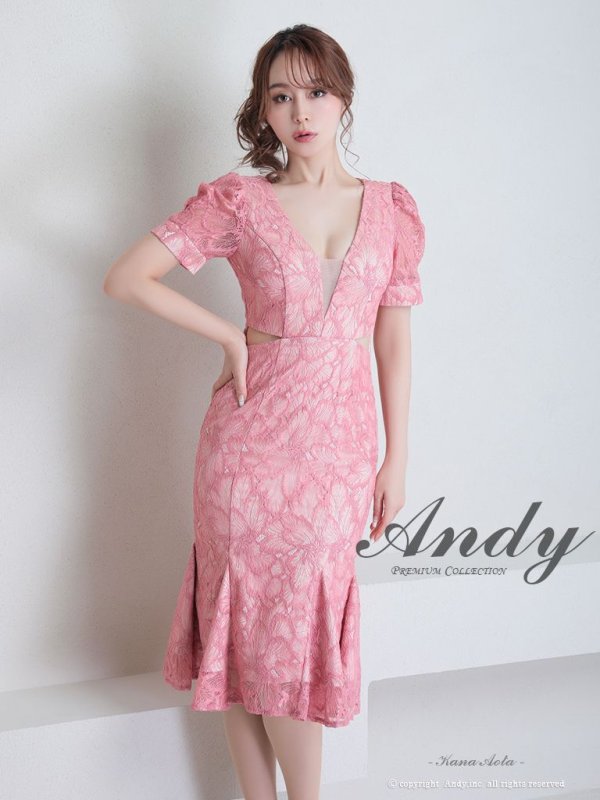 画像2: 【Andy ANDY Fashion Press 15 COLLECTION 01】フラワーレース/ ウエストカット/ 袖あり/ 半袖/ パフスリーブ/ シアー/ タイト/ 膝丈/ ミディアムドレス/ キャバドレス[OF05]