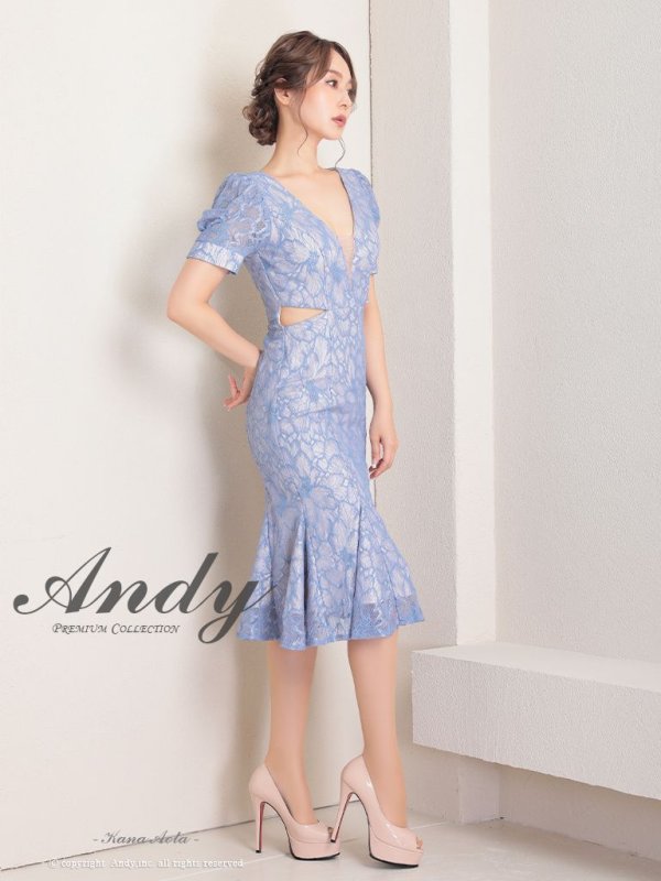 画像10: 【Andy ANDY Fashion Press 15 COLLECTION 01】フラワーレース/ ウエストカット/ 袖あり/ 半袖/ パフスリーブ/ シアー/ タイト/ 膝丈/ ミディアムドレス/ キャバドレス[OF05]