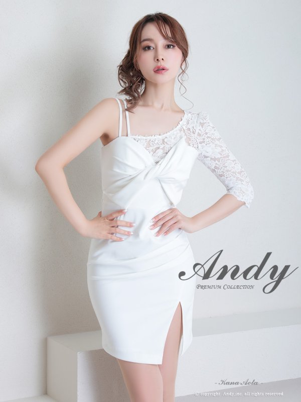 画像2: 【Andy ANDY Fashion Press 15 COLLECTION 03】ワンショルダー/ キャミソール/ 袖あり/ フラワーレース/ ワンカラー/ タイト/ ミニドレス/ キャバドレス[OF05]