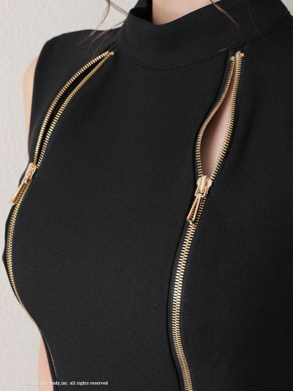 画像15: 【ANDY/アンディ】ジップデザイン/ シンプル/ ワンカラー/ セットアップ/ ハイネック/ ノースリーブ/ フレア/ ミニドレス/ キャバドレス[OF05]