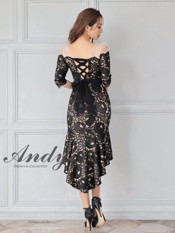 画像12: 【ANDY/アンディ】フラワーレース/ シアー/ 袖あり/ フリル/ フィッシュテール/ ミディアムドレス/ キャバドレス[OF05]