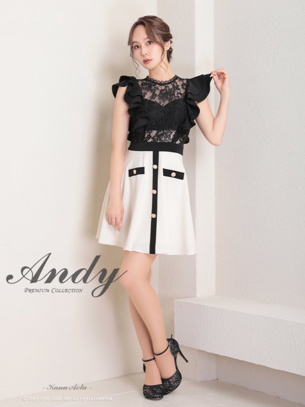 画像2: 【Andy ANDY Fashion Press 16 COLLECTION 05】フラワーレース/ バイカラー/ シアー/ ハイネック/ 台形スカート/ ミニドレス/ キャバドレス[OF05]