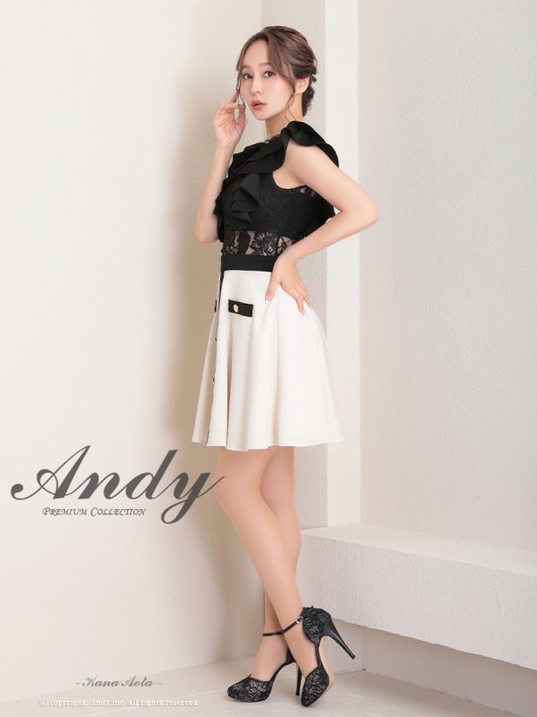 画像3: 【Andy ANDY Fashion Press 16 COLLECTION 05】フラワーレース/ バイカラー/ シアー/ ハイネック/ 台形スカート/ ミニドレス/ キャバドレス[OF05]