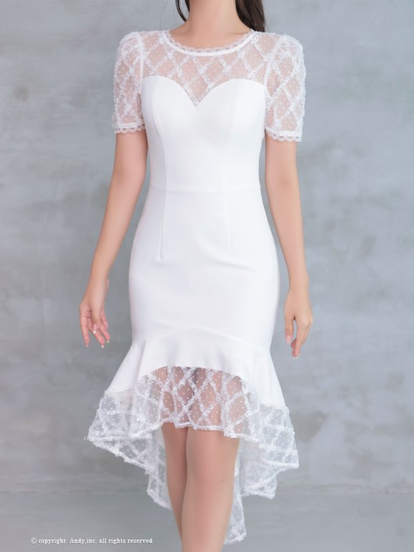 画像12: 【Andy ANDY Fashion Press 16 COLLECTION 06】ドットレース/ シアー/ 半袖/ 袖あり/ テールカット/ フリル/ ミディアムドレス/ キャバドレス[OF05]