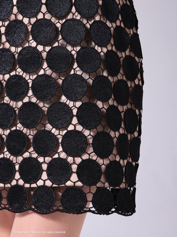 画像8: 【Andy /アンディ】ドットレース/ ハイネック/ フロントリボン/ 半袖/ タイト/ ミニドレス/ キャバドレス[OF05]