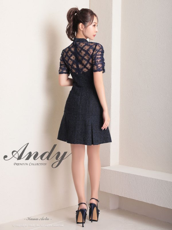 画像23: XSサイズあり【ANDY/アンディ】ラメツイード/ フロントジッパー/ 半袖/ 袖あり/ レース/ プリーツ/ Aライン/ フレア/ ミニドレス/ キャバドレス[OF05]